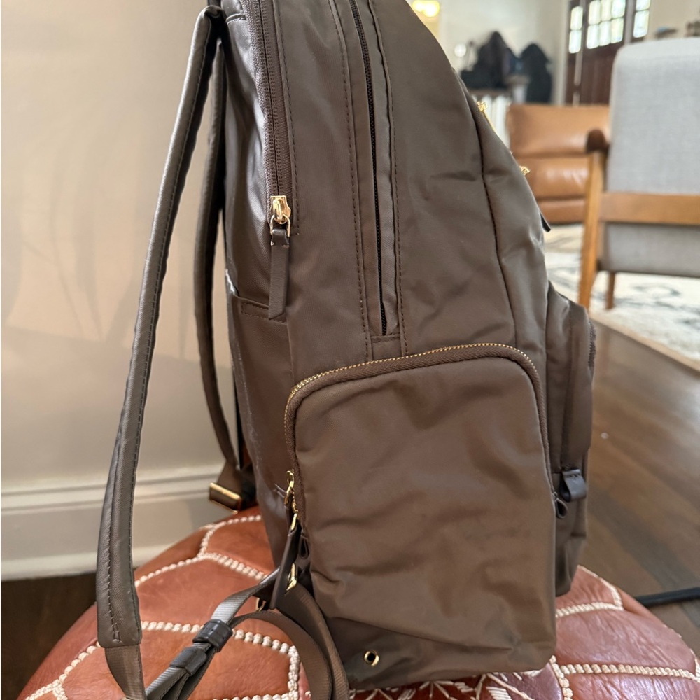 Tumi Dark Brown Backpack with Gold Accents - Picture 2 of 15